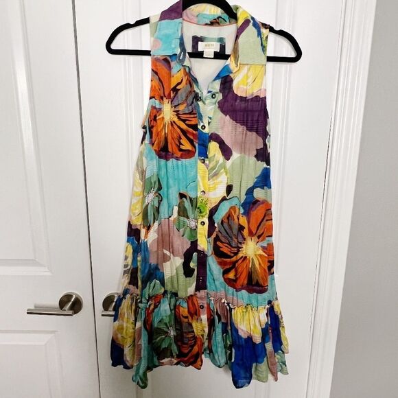 Maeve Anthropologie Zola Flounced Mini Dress floral artsy smocked SZ XS - Picture 7 of 10